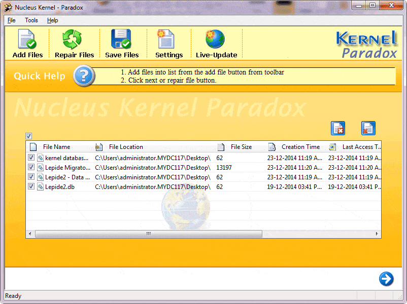 Product Screenshots of Kernel for Paradox Database Recovery Software Tool