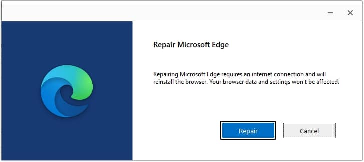 repair microsoft edge window will appear