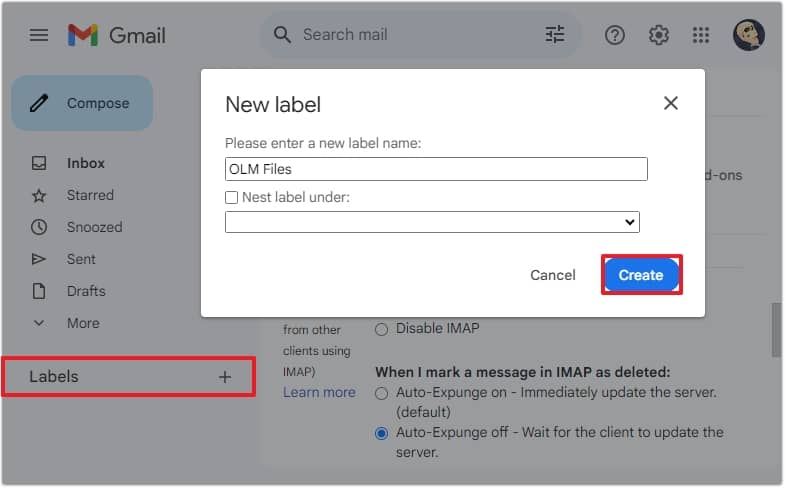 create a new label of name OLM files