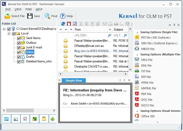 view olm file data before saving