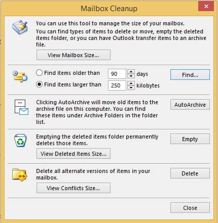 Click Empty and delete items from the Deleted items folder