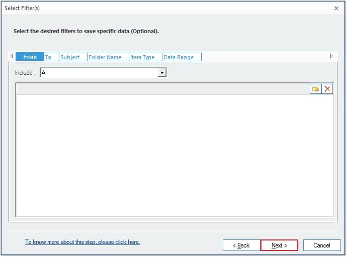 choose necessary filters to convert specific data from the OLM file to MBOX