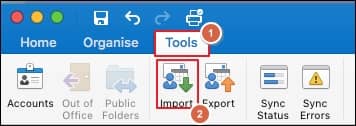 Open Outlook for Mac click on Tools and choose Import