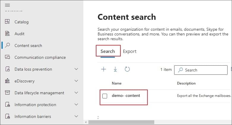 A new search is created, and you can check the progress of eDiscovery