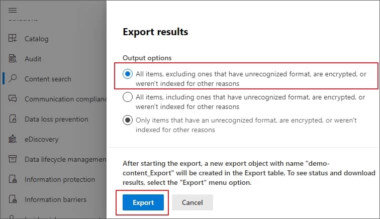 From the various Output options for Export results