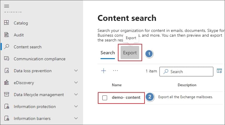 created search to trace the progress of the Export process