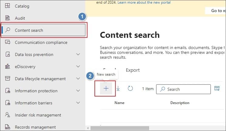 Select the Content Search tab on the left side of the screen and then create a new search using the + button