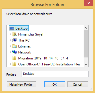 Browse the destination folder for the new PST