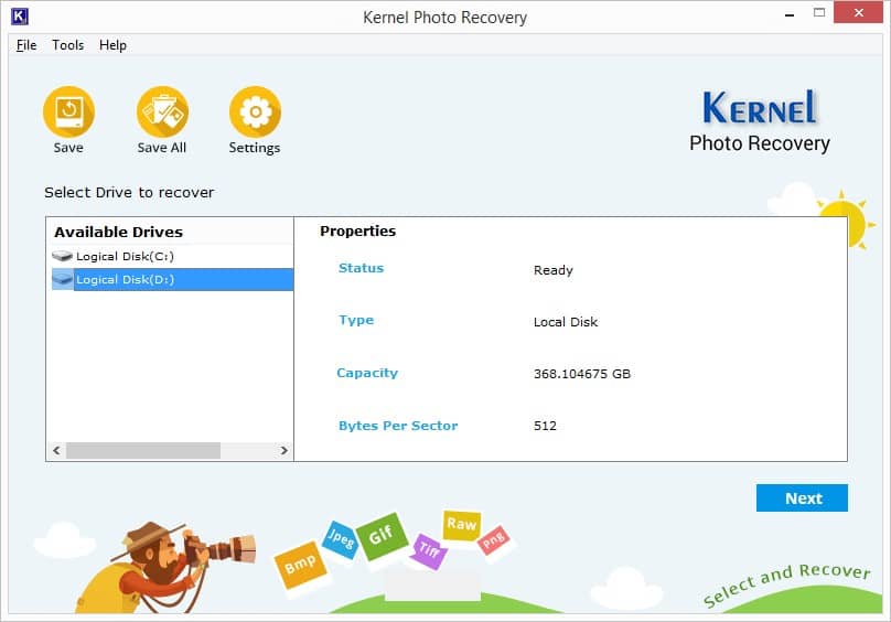 Open the Kernel Photo Recovery software