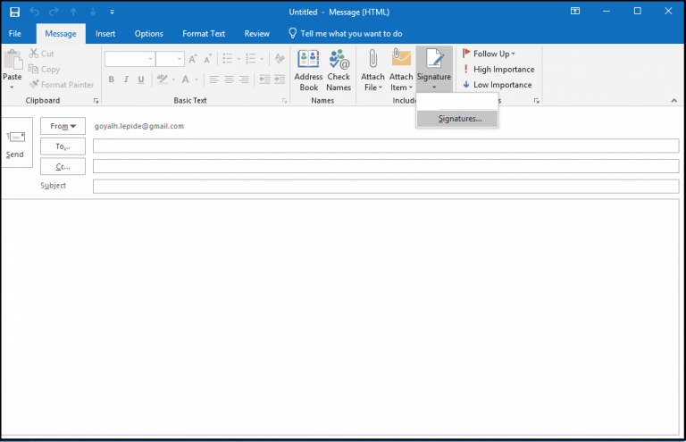 edit html email signature outlook 2016