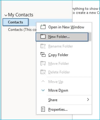 export contact to new folder