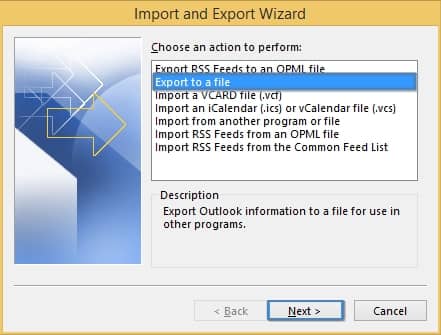 Export to file from outlook