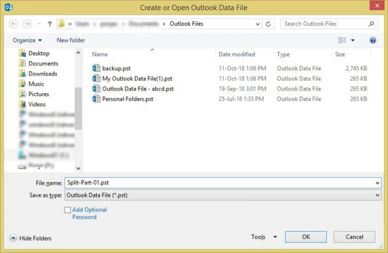Разбить pst на части outlook 2016