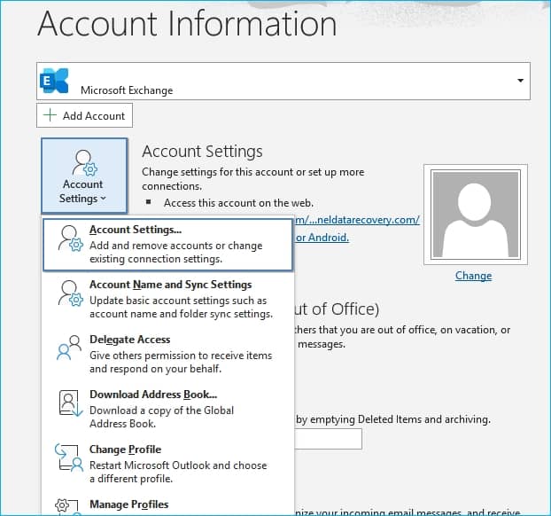 Outlook account information