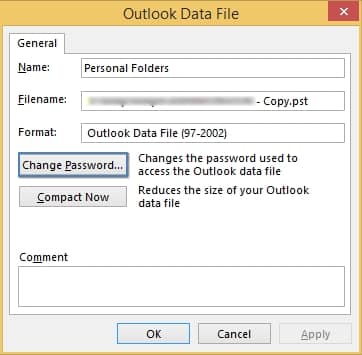Select the outlook data file
