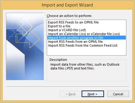 elect Import from another program or file