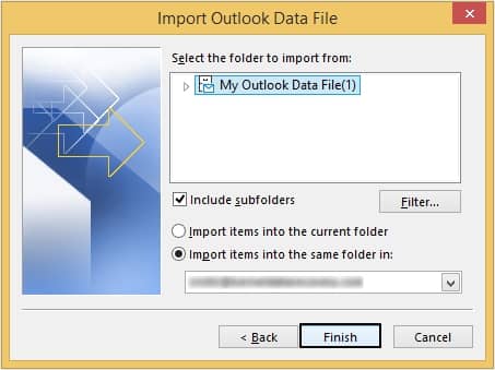 Click on Finish to Import PST file into Outlook