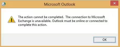 connection to Microsoft Exchange is unavailable