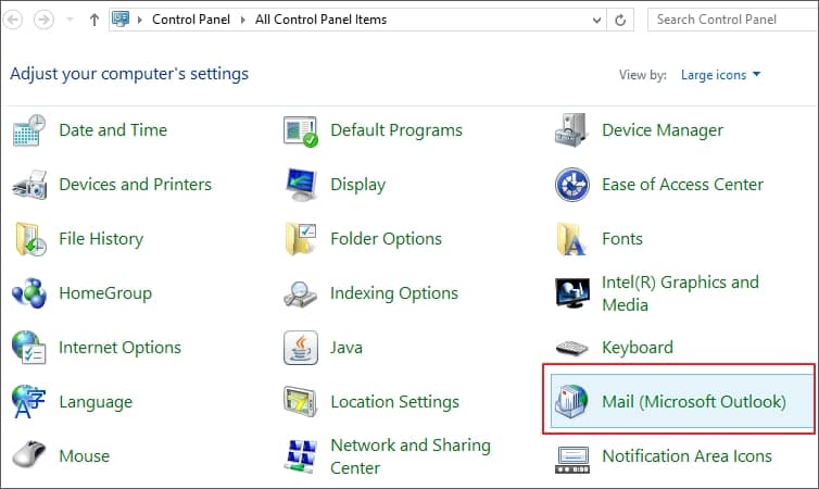 Open Control Panel and select Mail 