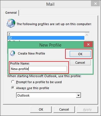 Provide a new profile name and then click OK