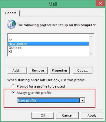 select a new profile and you can choose to make it your default profile by selecting Always use this profile radio button