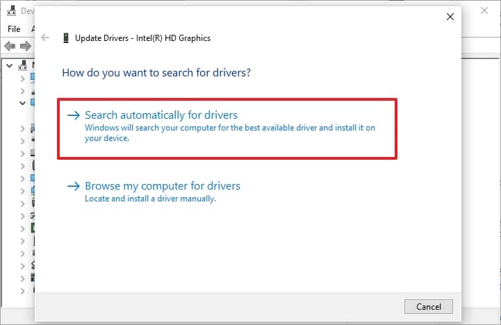 Select the option Search automatically for drivers