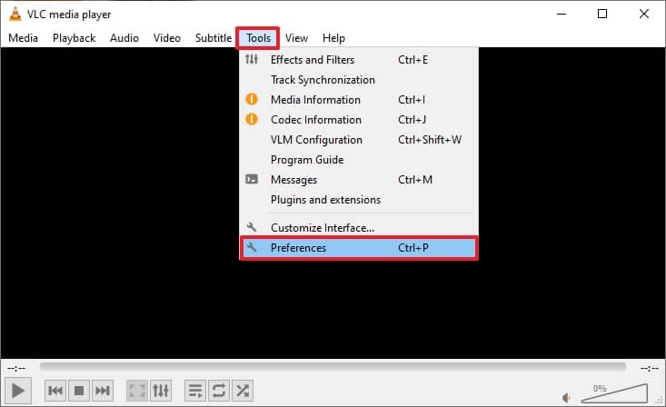 click the Tools tab and choose Preferences