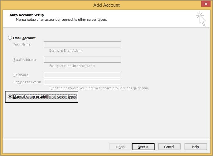 click Manual setup or additional server types