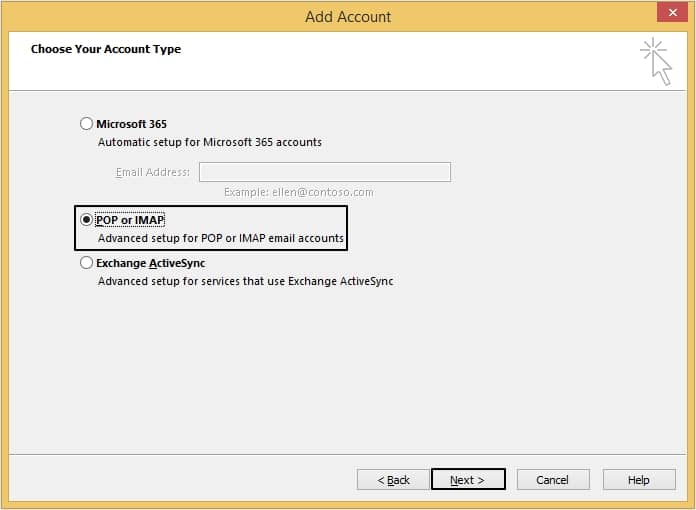 select POP or IMAP option then click Next