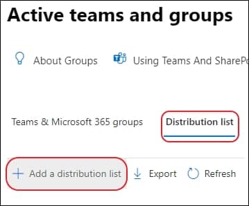 click on Add a distribution list option to create a distribution list