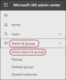 Open Microsoft 365 admin center and then navigate to Teams then groups then Active teams then groups