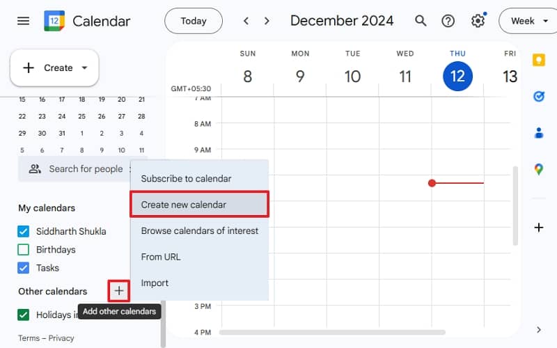 move the cursor to the bottom left and click on the plus icon next to Other calendars and click Create New Calendar