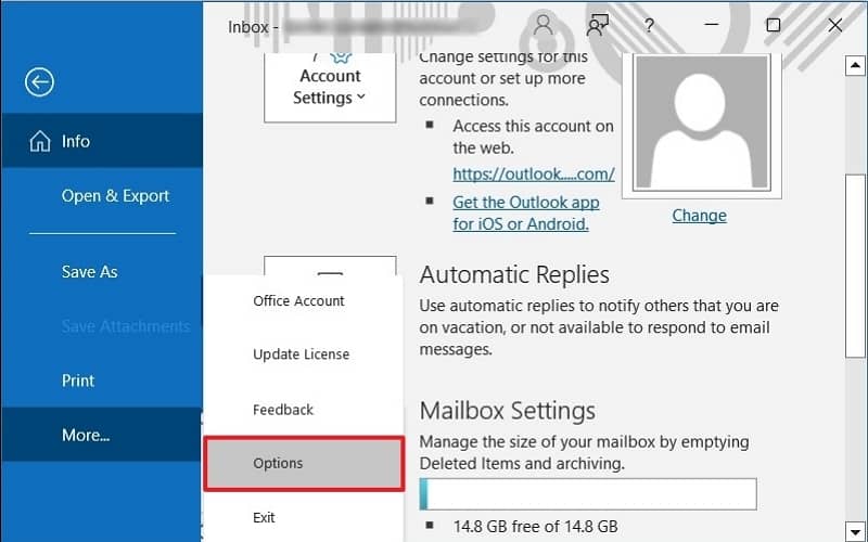 Open Outlook click File and select Options 