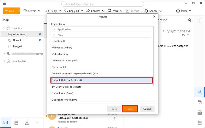 Choose Outlook Data File