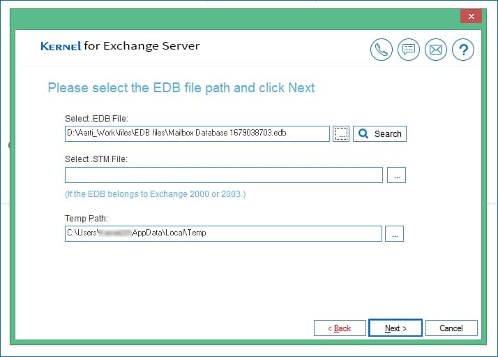 browse and add the offline EDB file