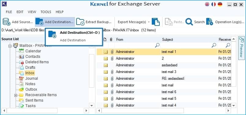 define where you want to take the recovered Exchange Server