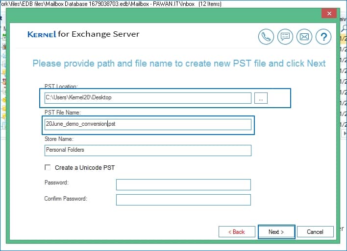 You need to provide a path to save the PST file