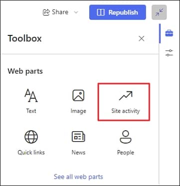 Select Site activity under Toolbox