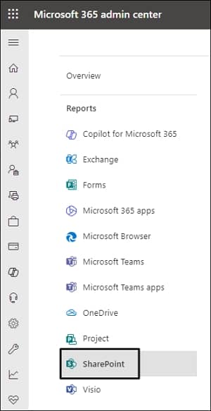 select SharePoint to list various site usage data