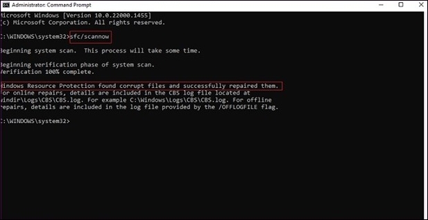 Input the sfc/scannow command 