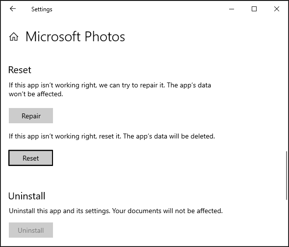 reconfigure your photos app