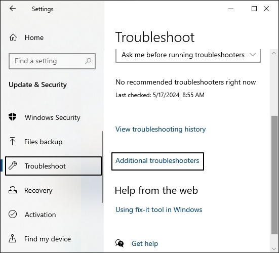 click on Additional troubleshooters