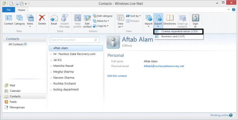 export mac mail contacts to windows 7 mail