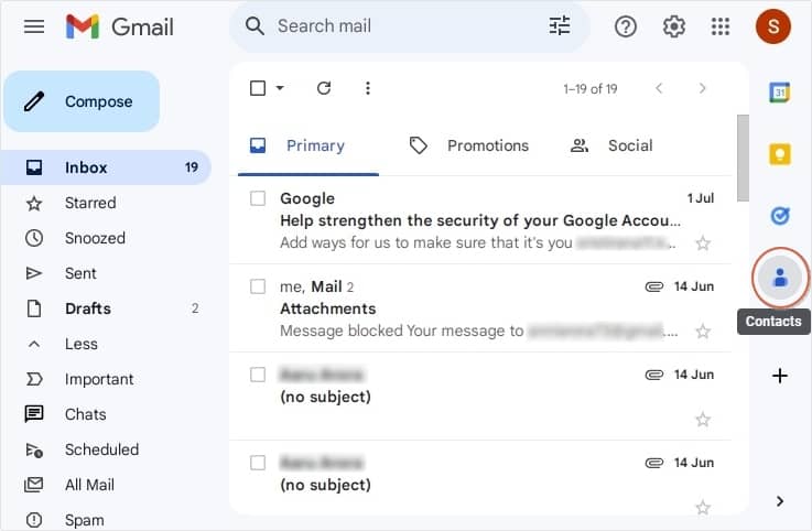 Open Gmail on any convenient browser, then click on Contacts