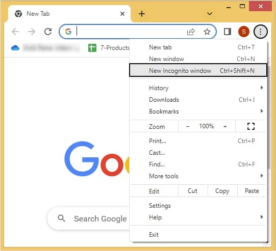 click the New Incognito Window option