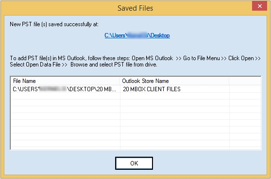 software will show the location of the PST file