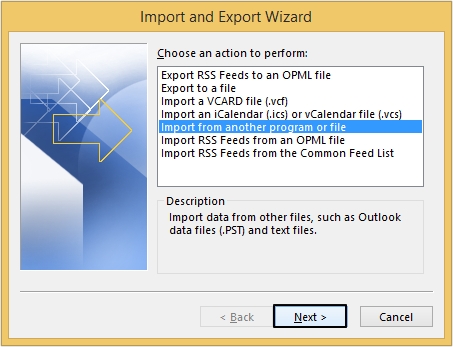 select Import from another program or file option