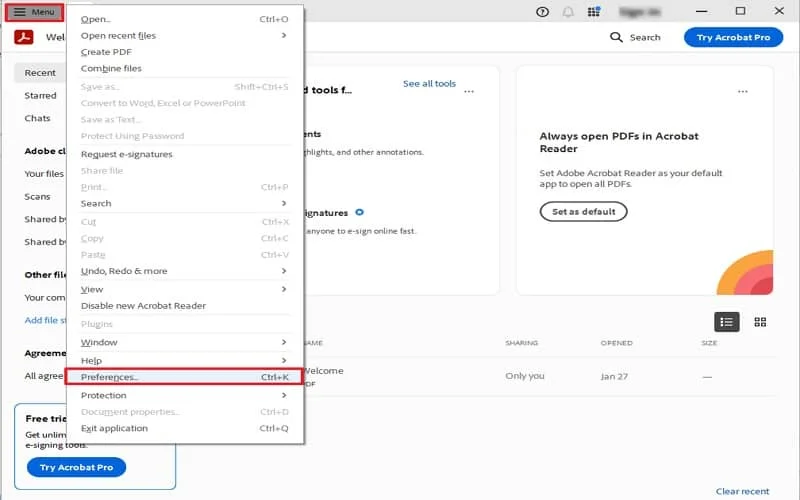 change security settings in adobe