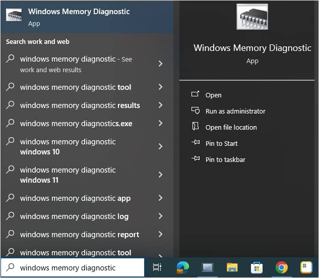 type Windows Memory Diagnostic and click on it