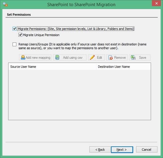 Choose the option to migrate permissions